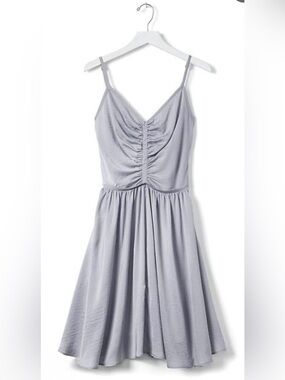 Banana Republic Silvery Blue 100% Silk Ruched Shirred Mini Dress Like New Sz 2